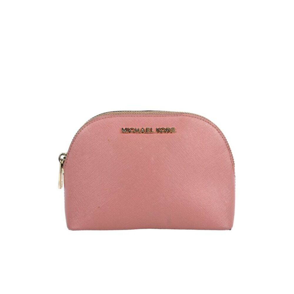 Michael Kors Womens Leather Zip Up Makeup Bag Pink